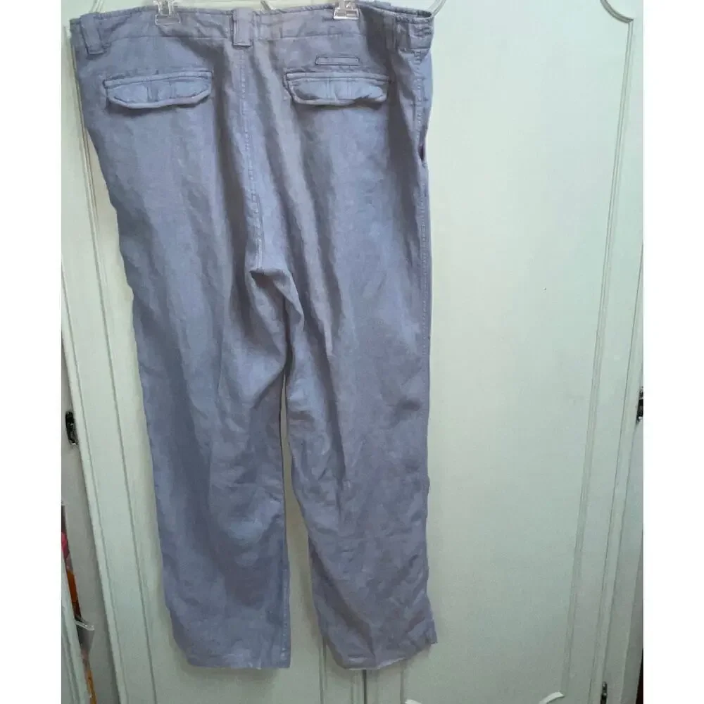Blanc Bleu Mens Linen Trousers FR 52 US 42 Dusty Blue Lightweight Summer Preppy